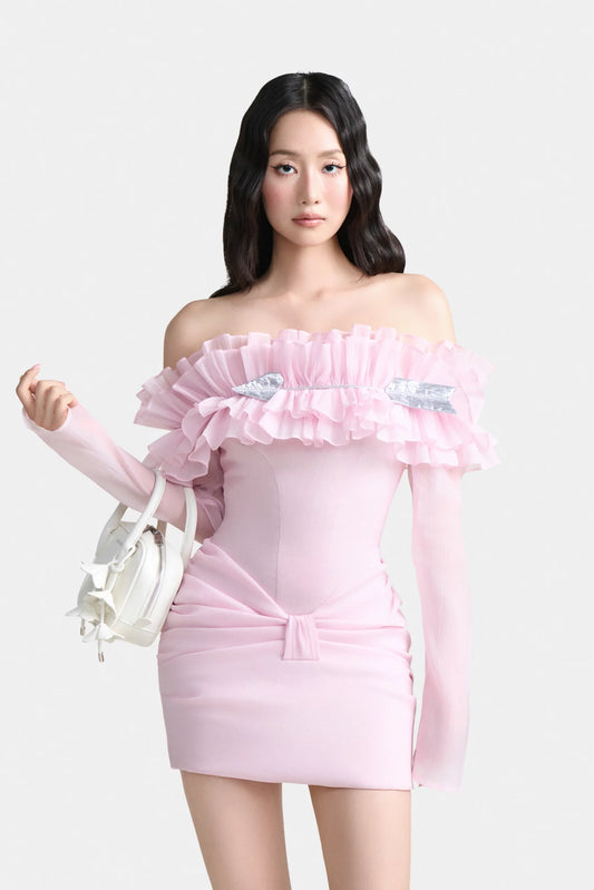 Oh First Kiss Off-shoulder Dress In Pink