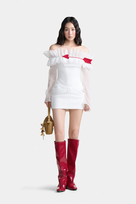 Oh First Kiss Off-shoulder Dress In White