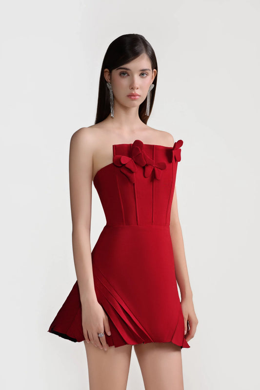 Eden Pleated Mini Dress In Red